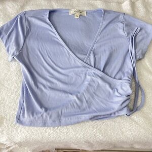 Soft Blue Wrap Blouse